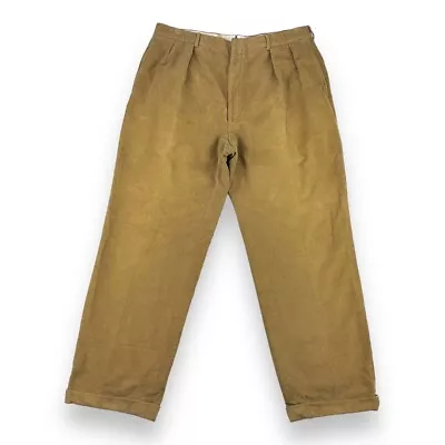 Vintage Polo Ralph Lauren Moleskin Trousers Tan 35 X 30 Made In Italy • $43.54