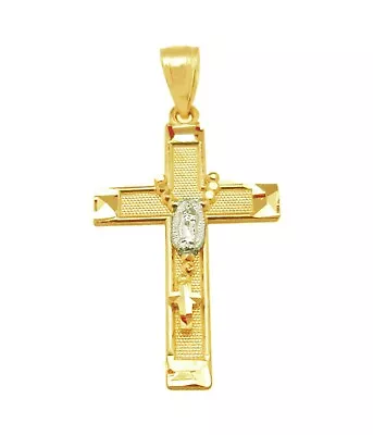 $99 • Buy 10k Two Tone Gold Rosary Cross Pendant Guadalupe Cross 1.2 Inch