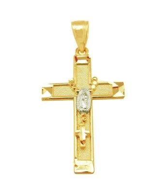 $99 • Buy 10k Two Tone Gold Rosary Cross Pendant Guadalupe Cross 1.2 Inch