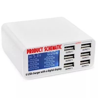 6 Port USB Rapid Charger Station LCD Display Auto Detect For Cellphone & Tablets • $36.99