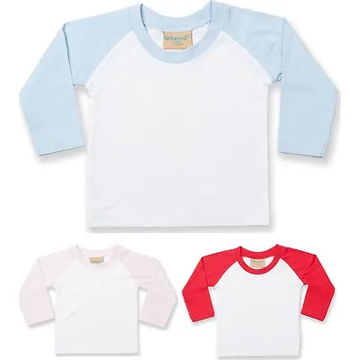 Baby Toddler Child Larkwood Cotton Plain Colour Long Baseball Sleeve T Shirt Top • £6.39