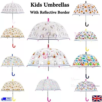 Unisex Kids Bubble Dome Umbrella Children School Reflective Safety Strip Edge • £12.95