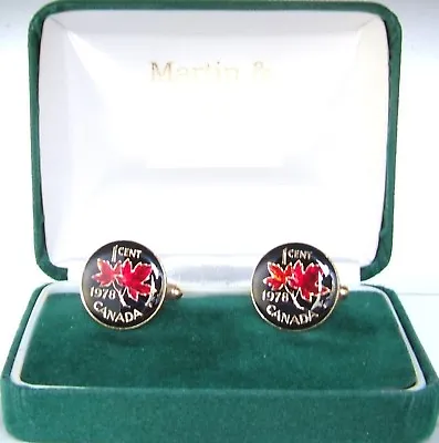 CANADA Maple Leaf Cufflinks Made From Real Coins In Black & Colours • $24.89