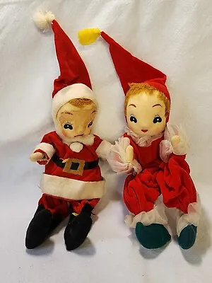 Vintage Christmas Nylon Face Poseable 12  Santa & Mrs. Clause Felt Suits • $29.99