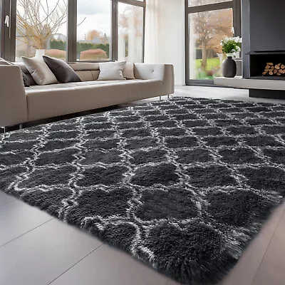 Large Shaggy Fluffy Rugs Anti-Slip Super Soft Mat Living Room Bedroom Carpet Rug • £6.99