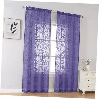 Purple Sheer Curtains 96 Inches Length 2 Panels For 2x38x96  Purple-birds • $25.24