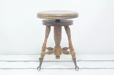 Antique/Vintage Mahogany Piano Stool Glass Ball And Iron Claw Feet Turned Leg • $180