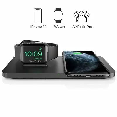 Seneo 2 In 1 Dual Wireless Charging Pad With IWatch Stand 7.5W Qi Fast Charger • $16.99