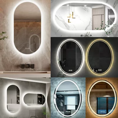 Oval Bathroom LED Mirror Anti-fog Bright Bathroom Makeup Clean Elliptical Mirror • $109.93