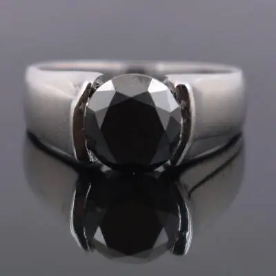 Certified 2ct Black Diamond Solitaire Ring In Tension Setting Men's Band Ring • $214.24