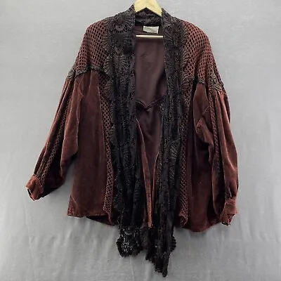 Chorisia Italy Burnt Red Velvet Knit Crochet Open Jacket Renaissance Festival • $79.95