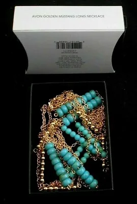 Gorgeous Avon Golden Mustang Long Necklace 3-strands Turquoise Color Beads Nos • $9.89