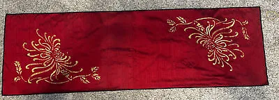 Vintage Table Runner By Joan Blackshear Red Silk Black Velvet Gold Etching. • $50