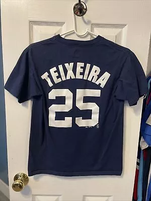 Mark Teixeira New York Yankees Baseball Majestic Boys Blue Shirt Size Large • $9.99