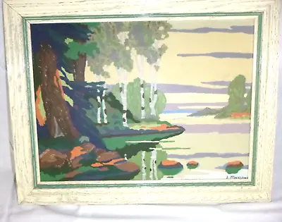 Vtg 1950s Paint By Number Painting Picture Craft Quiet Waters Landscape Framed • $59
