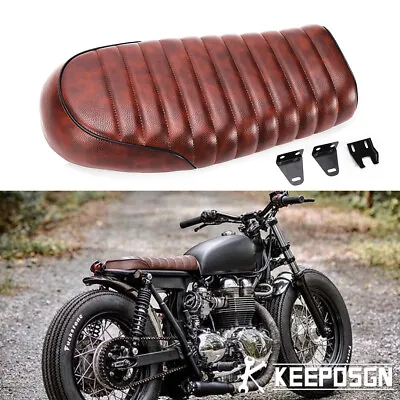 For Triumph Bonneville Dark Brown PU Leather Cafe Racer Seat Flat Solo Saddle • $59.63
