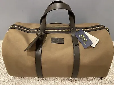 $249.99 • Buy WOW NEW Ralph Lauren Polo Canvas Leather Trim Duffle Gym Bag Travel Bag Khaki