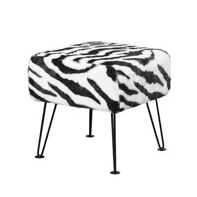 Zebra Print Faux Fur Stool Vanity Bench Ottoman Footstool With Black Legs Decor • $127.48