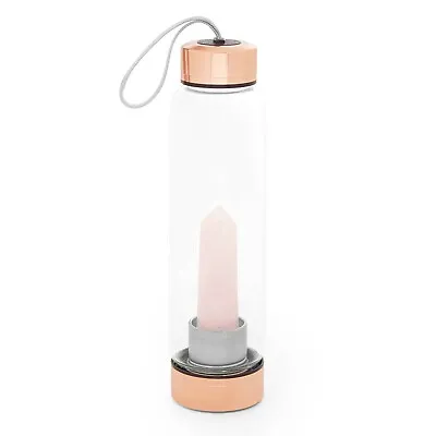£14.99 • Buy Beautify Glass Water Bottle Quartz Gem Crystal Pink Clear Rose Gold 500ml 