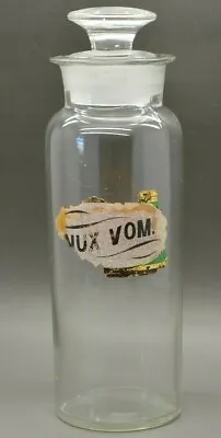 Antique C1880 Nux Vom Apothecary Jar Medical Bottle Label Under Glass Stopper • $29.99