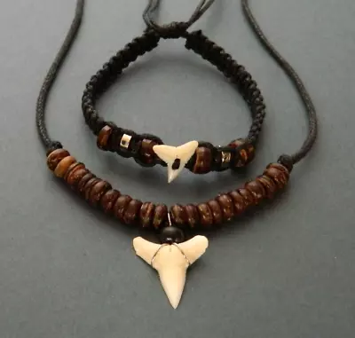 Necklace Shark Tooth Bracelet Adjustable Boys Mens Jewellery Gift 1/1.5cm Teeth • £9.99