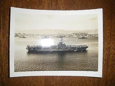 Vintage Navy Photograph USS Oriskkany CV-34 Phaleron Bay Greece 5 X 7  1951 • $6.95