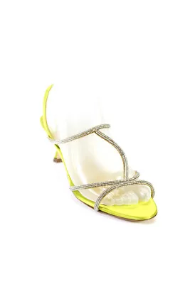 Manolo Blahnik Womens Cone Heel Satin Lucecry Crystal Sandals Green Size 39 • $499.99