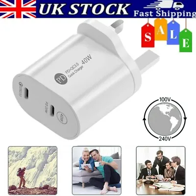 £7.99 • Buy PD40W QC3.0 USB-C Fast Charger Dual Port Plug Wall Charger For Samsung IPhone UK