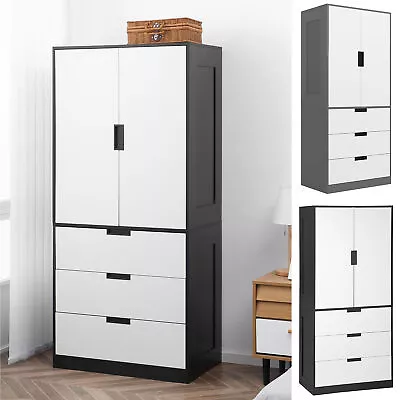 2 Door Wardrobe Modern Wardrobe With 3 Drawer And Hanging Rod For Bedroom • £162.99