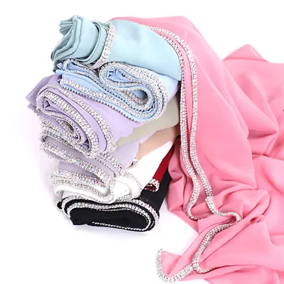 Women Rhinestones Chiffon Hijab Scarf Muslim Ladies Head Wrap Shawl Headscarf • $12.41