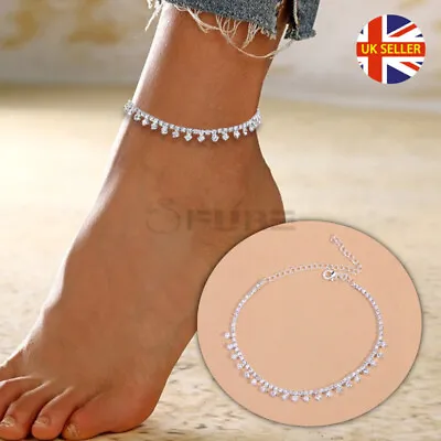 £4.99 • Buy New Adjustable Ankle Tennis Bracelet Sterling Silver Anklet Foot Chain UK Seller