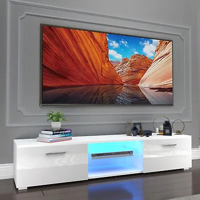 White Modern High Gloss LED TV Stand Unit Cabinet Entertainment Center W/ Shelf • $149.99