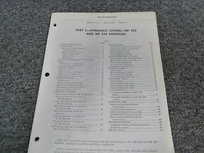 Massey Ferguson MF 222 232 Backhoe Hydraulic System Shop Service Repair Manual • $167.66