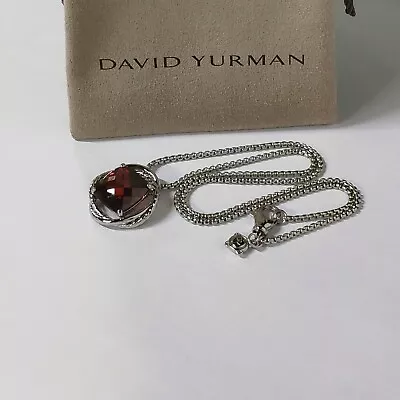 $99 • Buy David Yurman Sterling Silver Box Chain Charm Pendant Necklace With Ruby Garnet