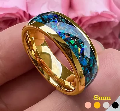 Men's 8mm Shiny Galaxy Opal Tungsten Wedding Band Comfortable Fit Domed Polished • $35
