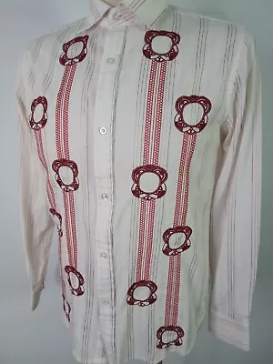 SMASH Men L White Red Embroidered Dress Shirt Western Rodeo Long Sleeve Vintage  • $12.74