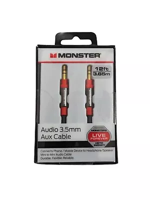 Monster 12ft.| 3.65m Audio 3.5mm Aux Cable Gold Contacts HD Audio Phone  • $14.97