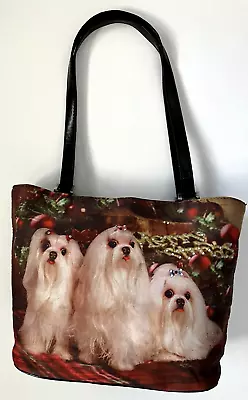 Christmas Festive Maltese Dog & Rhinestones Tote Shoulder & Hand Bag 8  X 4  • $14.95