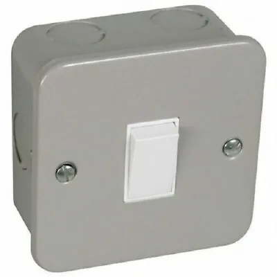 Heavy Duty Metal Clad 10Amp X Rated 1 Gang 2 Way Switch Plate & Surface Back Box • £5.99