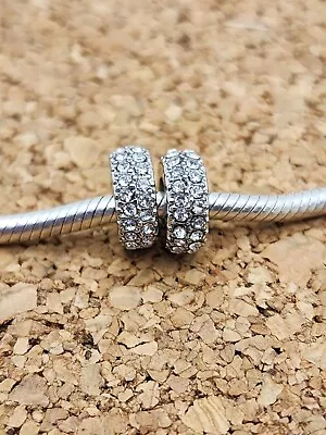 2 Authentic Sparkling Silver Cz Spacer European Charm Beads   • $14