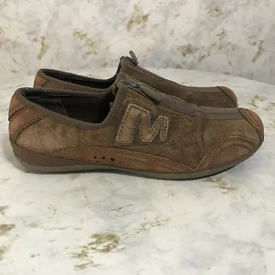 Merrell Arabesque Womens Sz 5.5 Shoes Brown Suede  Zip Comfort Low Top Sneakers • $9
