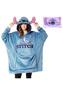Disney Adult Unisex Stitch Hoodie Blanket And Cushion 2-In-1 Poncho • £30.99