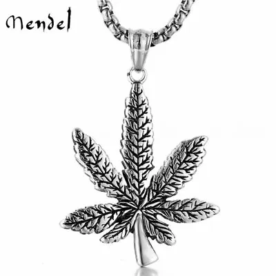 MENDEL Mens Marijuana Cannabis Hemp Necklace Pendant Stainless Steel Charm Chain • $11.99