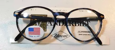 Vintage VANDERBILT 1 Demi Blue 52/17 Spear Shield USA P3 Eyeglass Frame NOS • $9.99