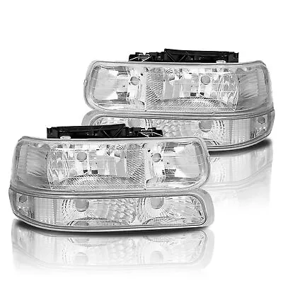 Chrome Housing Headlights Headlamps Pair For 99-02 Silverado 00-06 Tahoe • $59.98