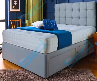 From £149.99 - - New Reinforced Divan Bed Set With Mattress & Cubed Headboard- - • £254.99