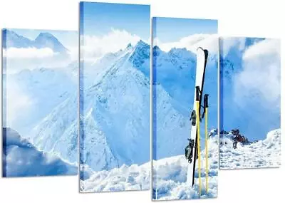 Kreative Arts - 4 Piece Canvas Prints Wall Art Winter Mountains And Ski Equipmen • $64.98