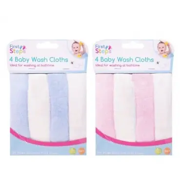 Baby Wash Cloths X4 Newborn Bath Time Pink Blue Bathtime Washing First Steps • £2.89