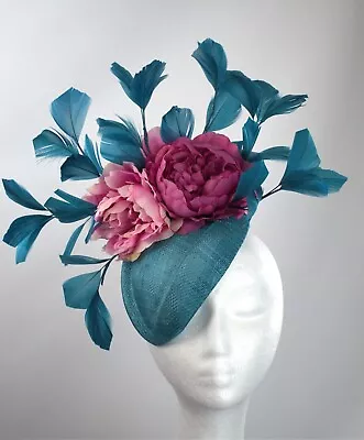 $99.99 • Buy Fuschia Hot Pink Teal Green Feathers Flowers Fascinator Hat Races Millinery 