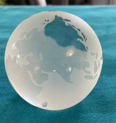 Vintage Heavy Art Glass Frosted Earth Globe Paperweight W/Clear Countries • $14